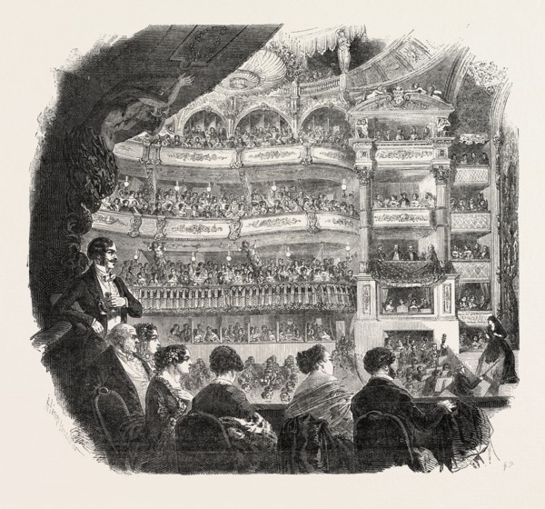 THE ITALIAN OPERA HOUSE AT PARIS, FRANCE, 1851 engraving