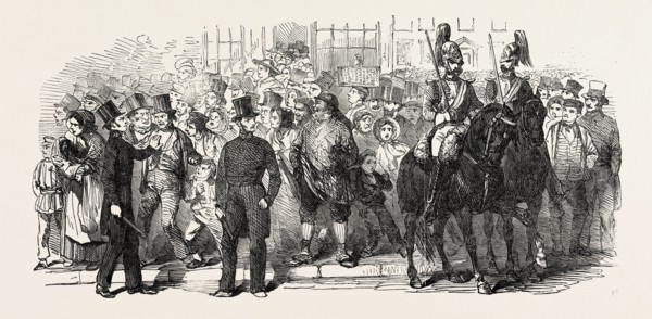 OPENING OF PARLIAMENT: SKETCH FROM THE LINE OF THE ROYAL PROCESSION, LONDON, UK, 1851 engraving