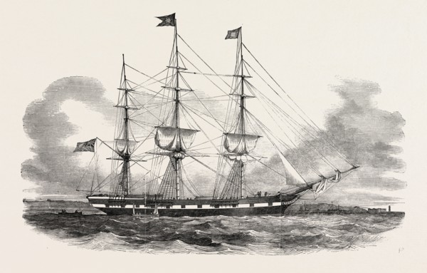 THE SHIP HIBERNIA, BUILT AT QUEBEC, CANADA, 1851 engraving