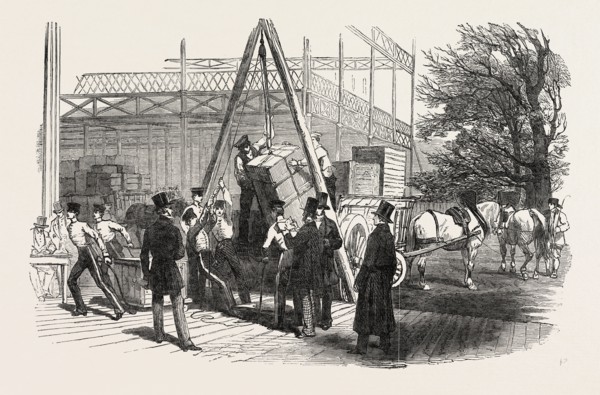 RECEPTION OF GOODS IN THE GREAT EXHIBITION BUILDING, THE CRYSTAL PALACE, HYDE PARK, LONDON, UK,