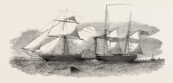 THE STEAM SHIP IBERIA, WITH CUNNINGHAM'S PATENT TOPSAIL, 1851 engraving