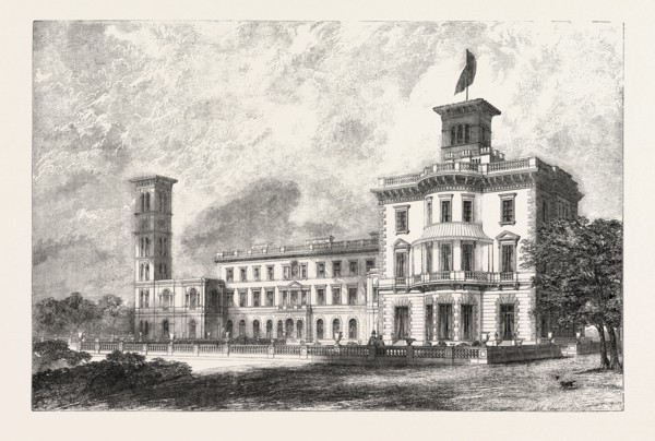 OSBORNE, HER MAJESTY'S MARINE RESIDENCE, ISLE OF WIGHT, THE TERRACE, 1851 engraving