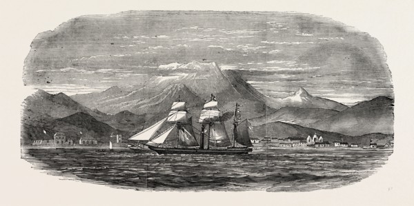 PORTO GRANDE, ST. VINCENT, THE BOSPHORUS STEAMER, 1851 engraving