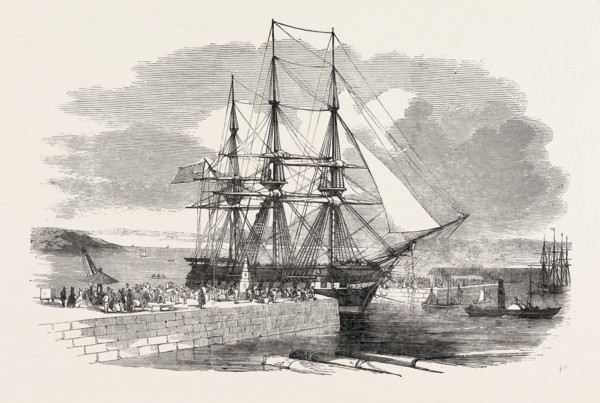 THE ST. LAWRENCE ENTERING SOUTHAMPTON DOCK, UK, 1851 engraving