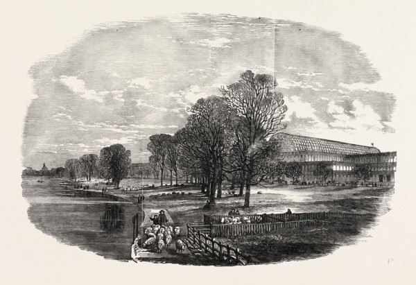 THE GREAT EXHIBITION BUILDING, THE CRYSTAL PALACE, IN HYDE PARK, LONDON, UK, SKETCHED FROM