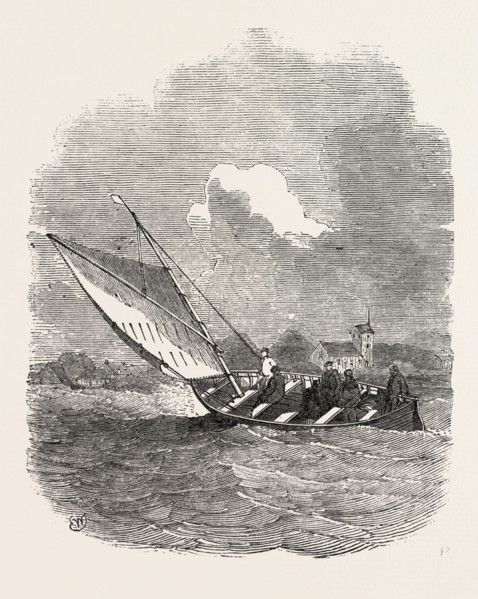 FERRY BOAT, LITTLE BELT, DENMARK, 1851 engraving