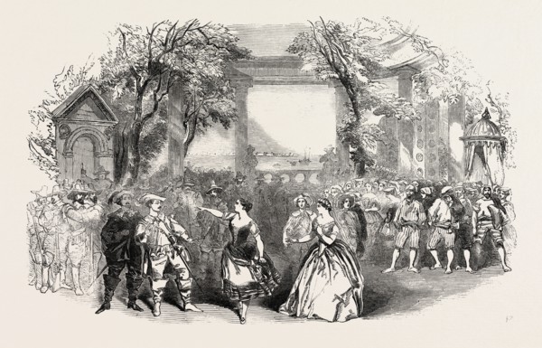 SCENE FROM LA MUTA DI PORTICI, AT HER MAJESTY'S THEATRE, HAYMARKET, LONDON, UK, 1851 engraving