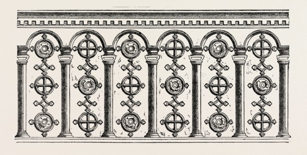 RAILING FOR A TOMB, COALBROOK DALE, BY COLE, SHROPSHIRE, ENGLAND, UK, 1851 engraving