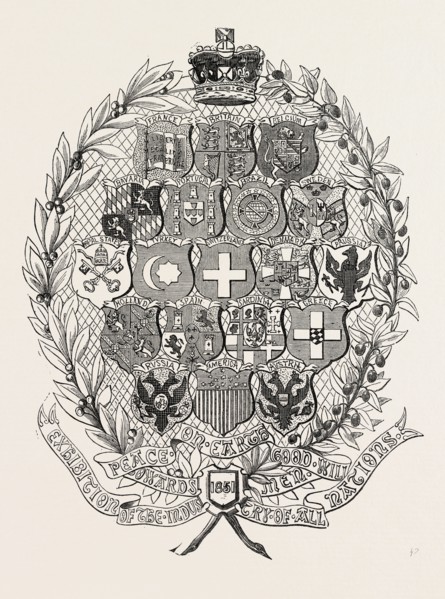 ENAMEL, ARMS OF ALL NATIONS, 1851 engraving