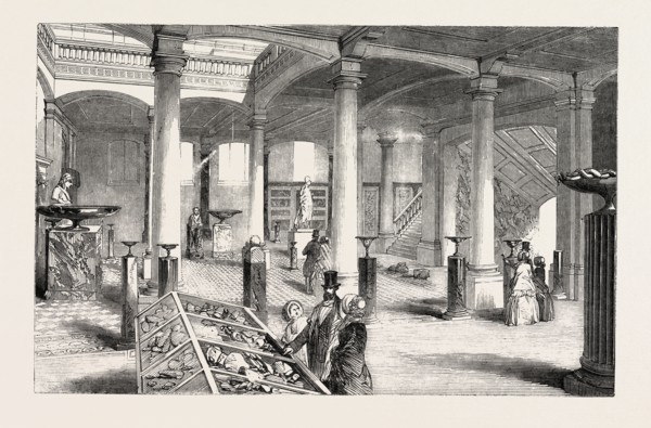 THE MUSEUM OF PRACTICAL GEOLOGY, THE GREAT HALL, 1851 engraving