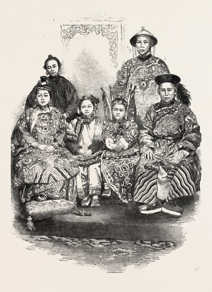 THE CHINESE FAMILY, IN THE EXHIBITION AT ALBERT GATE, UK, 1851 engraving