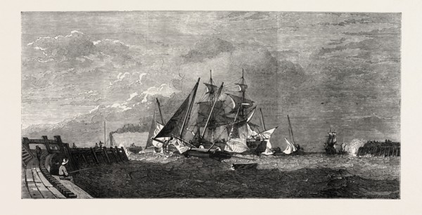 EXHIBITION OF THE SOCIETY OF PAINTERS IN WATER COLOURS, VESSELS LEAVING THE HARBOUR OF GREAT