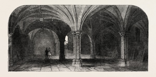 THE CRYPT OF THE CITY OF LONDON GUILDHALL, UK, 1851 engraving