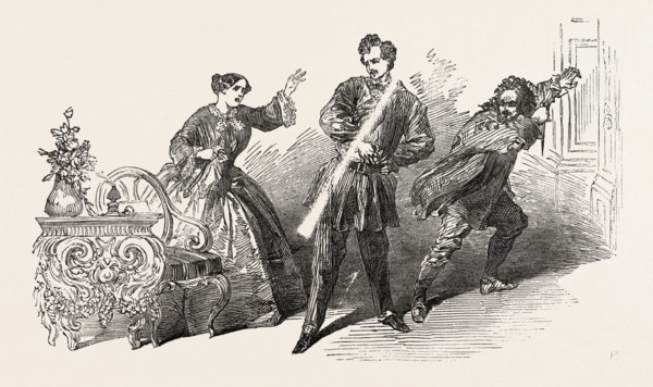 SCENE FROM A DAY OF RECKONING AT THE LYCEUM THEATRE, LONDON, UK, 1851 engraving