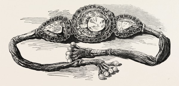 KOH-I-NOOR, MOUNTAIN OF LIGHT, IN ITS ORIGINAL SETTING, BY HER MAJESTY, 1851 engraving