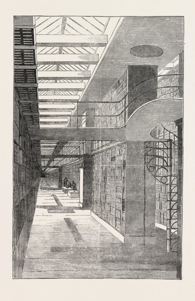 BRITISH MUSEUM, THE ROYAL OR KING'S LIBRARY, THE LONG ROOM, LONDON, UK, 1851 engraving