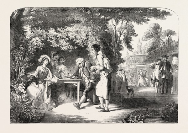 EXHIBITION OF THE ROYAL ACADEMY: AN AWKWARD POSITION, GOLDSMITH AT WHITE CONDUIT HOUSE, PAINTED BY