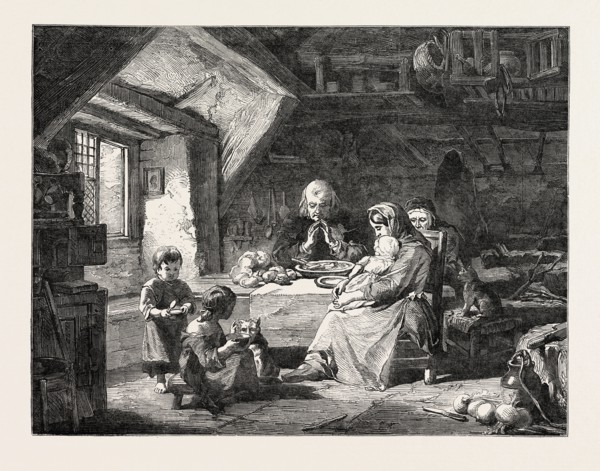 EXHIBITION OF THE BRITISH INSTITUTION, THE GRACE PAINTED BY F. GOODALL; SAYING A PRAYER BEFORE