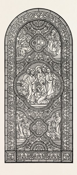 STAINED GLASS WINDOW, BY J.A. GIBBS, 1851 engraving