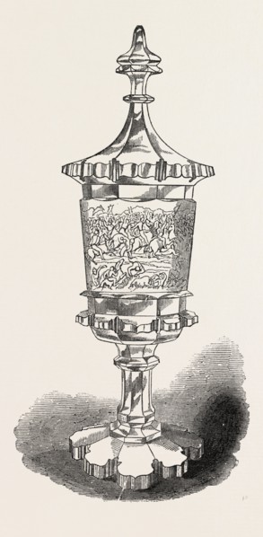 ENGRAVED GLASS GOBLET, BY BOHM, 1851 engraving