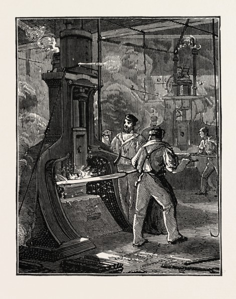 STEAM HAMMER AT THE CLYDE WORKS, UK, 1873 engraving