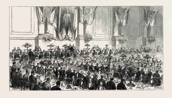 THE CUTLER'S FEAST AT SHEFFIELD, UK: BANQUET IN THE CUTLERS' HALL, 1873 engraving
