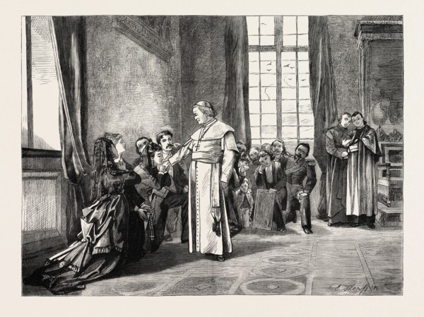 A RECEPTION AT THE VATICAN, ROME, ITALY, 1873 engraving