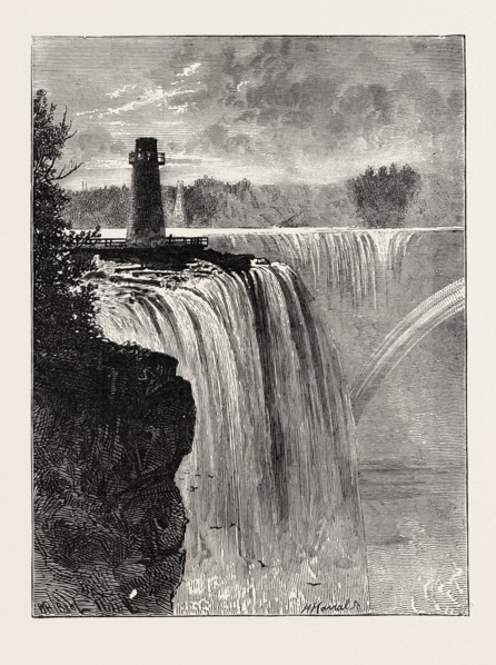 THE FALLS OF NIAGARA: HORSESHOE FALL AND PROFILE ROCK, CANADA, US, USA, 1873 engraving