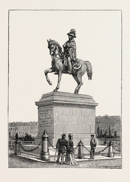 STATUE OF PRINCE SCHWARZENBERG, VIENNA, AUSTRIA, 1873 engraving