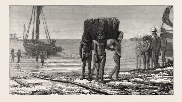 UNSHIPPING AT ALGOA BAY KAFFIRS AT WORK, CAPE COLONY, SOUTH AFRICA