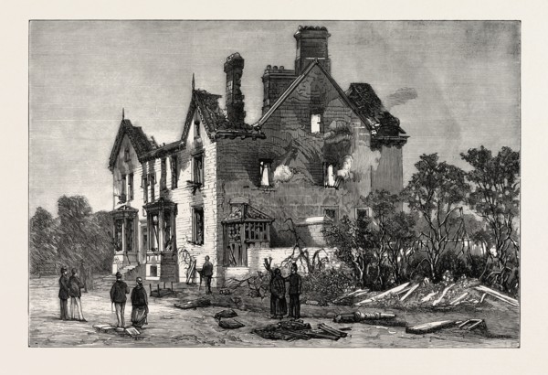 COLONEL JACKSON'S HOUSE, WILPSHIRE, NEAR BLACKBURN, AFTER THE ATTACK, UK