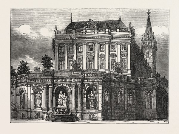 FOUNTAIN OF THE ARCHDUKE ALBRECHT, VIENNA, AUSTRIA, 1873 engraving