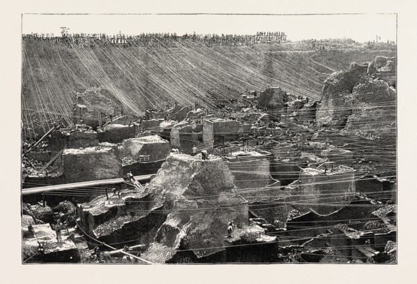 DIGGING FOR DIAMONDS AT CAPE COLONY: THE DEEP DIGGINGS, SOUTH AFRICA, 1873 engraving