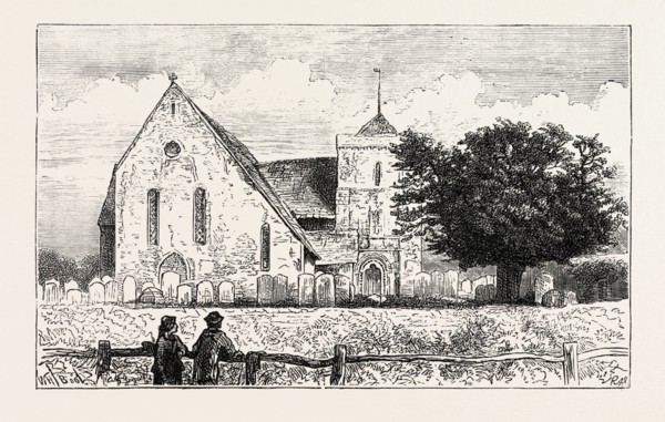 CLIMPING CHURCH, NEAR ARUNDEL, SUSSEX, UK, 1873 engraving