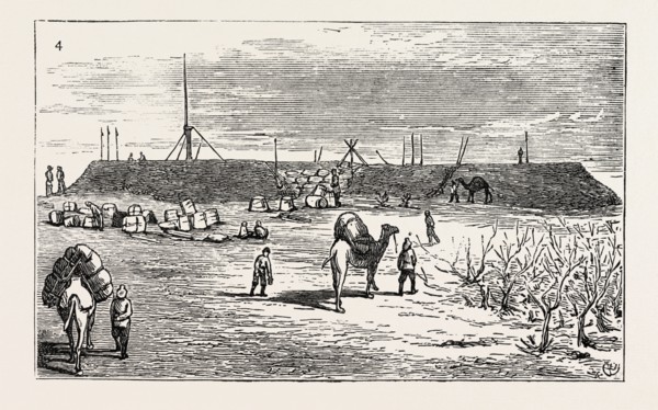 THE RUSSIAN EXPEDITION TO KHIVA: Camp and Magazine on the Irkibaia, 1873 engraving