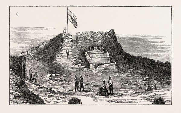 THE RUSSIAN EXPEDITION TO KHIVA: Interior of Fort Tamdi, 1873 engraving