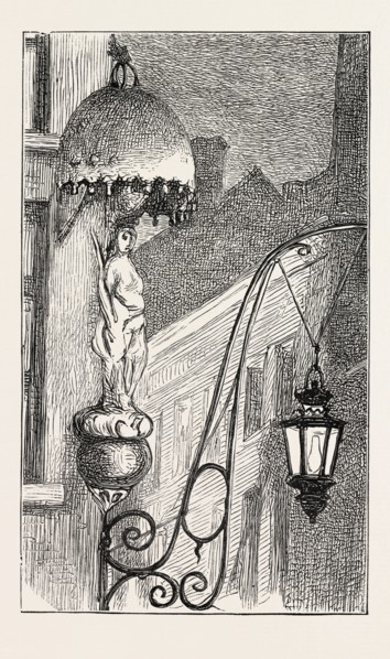 A STREET CORNER, ANTWERP, BELGIUM, 1873 engraving