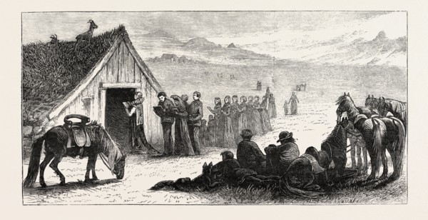 AN ICELANDIC WEDDING: THE WEDDING PROCESSION, ICELAND, 1873 engraving
