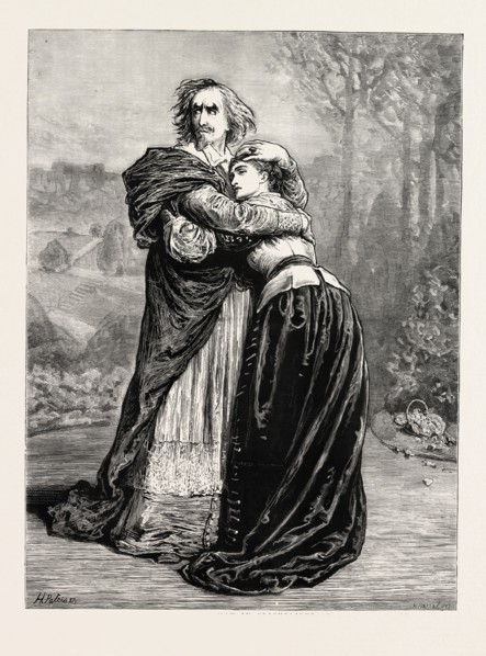 MR. IRVING AND MISS ISABEL BATEMAN IN RICHELIEU AT THE LYCEUM THEATRE, LONDON, UK, 1873 engraving