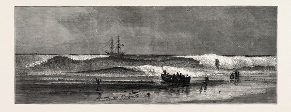 THE WEST COAST OF AFRICA: THE ASHANTEE WAR: LANDING THROUGH THE SURF AT ASSINEE, ANGLO ASHANTI WAR,