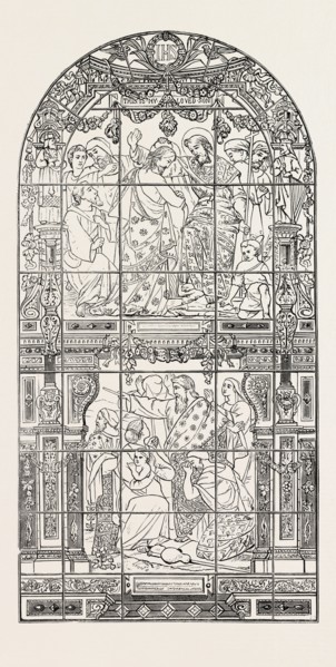 NEW BAPTISTRY WINDOW IN THE CHURCH OF ST. LAWRENCE JEWRY, 1873 engraving