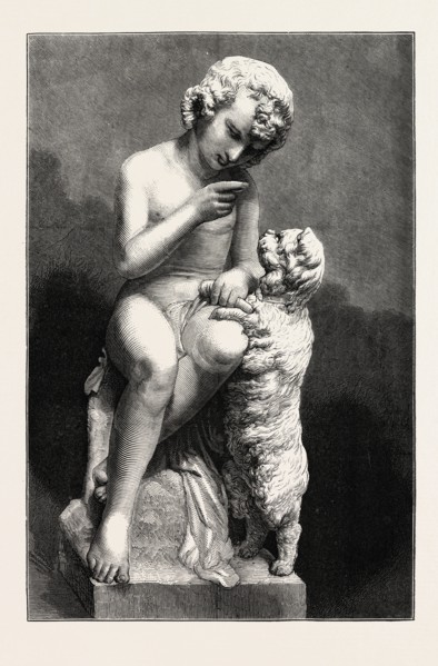 THE PLAYFELLOWS, FROM THE MARBLE GROUP BY CHARLES SUMMERS, 1873 engraving