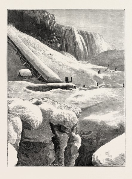 THE NIAGARA FALLS IN WINTER TIME: ICE MOUNTAIN AND AMERICAN FALL, 1873 engraving