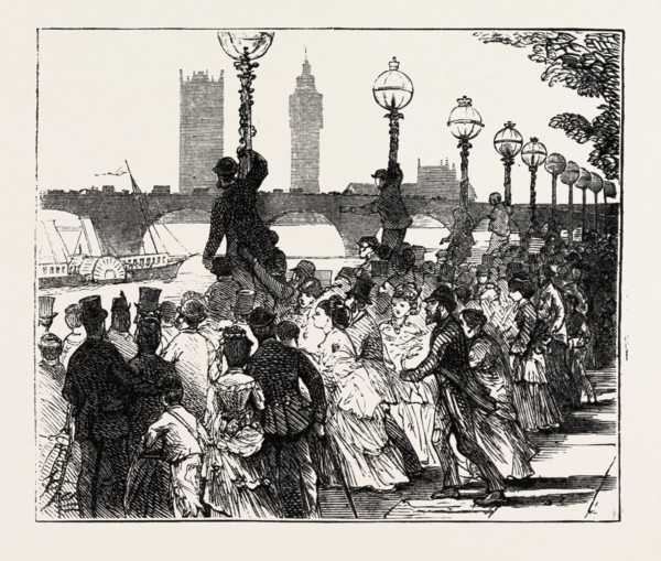 THE RUSH ON THE EMBANKMENT, LONDON, UK, 1873 engraving