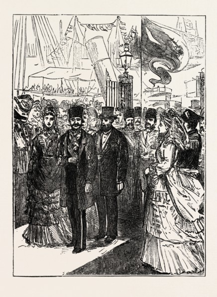 H.M. THE SHAH AT GREENWICH, LONDON, UK, 1873 engraving