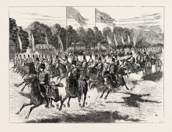 THE REVIEW IN WINDSOR PARK BEFORE HER MAJESTY AND THE SHAH: THE ARTILLERY PASSING AT A GALLOP, UK,