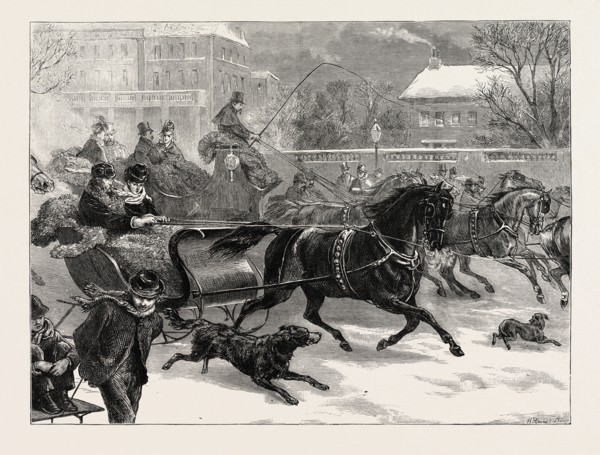 SLEIGHING AT HARLEM, NEW YORK, UNITED STATES OF AMERICA, US, USA, 1873 engraving