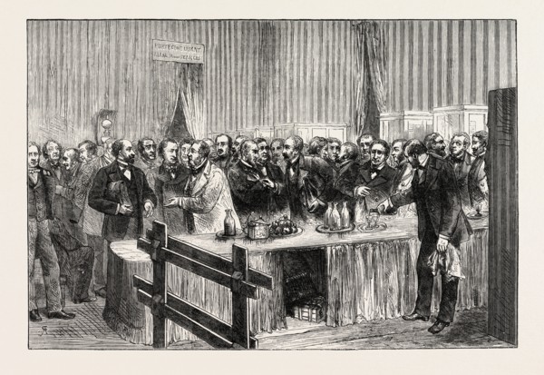 THE DEPUTIES OF THE VERSAILLES ASSEMBLY IN THE REFRESHMENT ROOM, 1873 engraving