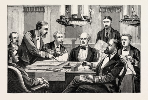 THE DISTRESS IN IRELAND, WITH THE DUKE OF EDINBURGH'S RELIEF SQUADRON: IN THE DECK SALOON OF H.M.S.
