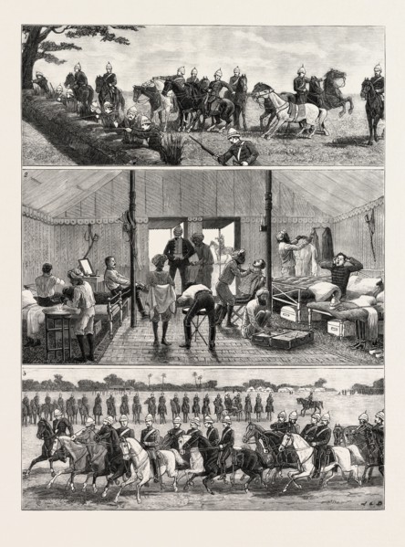 VOLUNTEERING IN INDIA, THE BAHAR MOUNTED RIFLES OF BENGAL: 1. Dismounting and Firing. 2. Morning